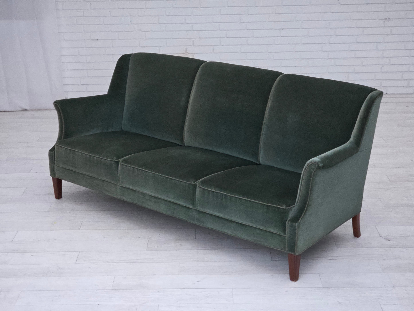 1960s, Danish 3-seater sofa, original turquoise-green furniture velour.