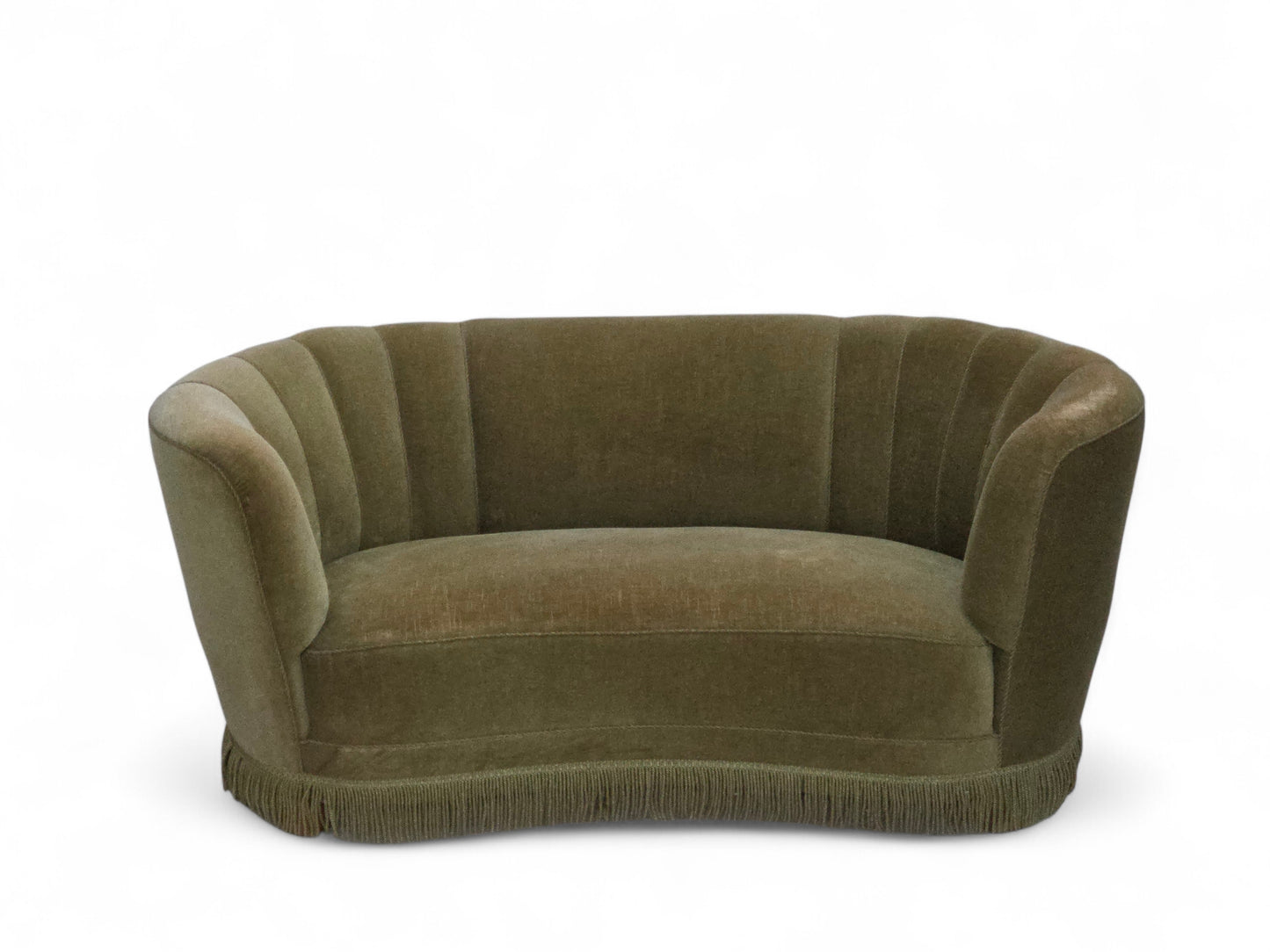 1960s, Danish 2-seater "Banana" sofa, original green furniture velour.