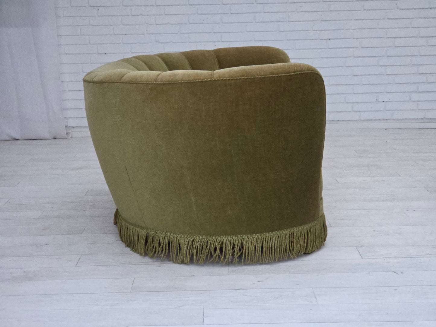 1960s, Danish 2-seater "Banana" sofa, original green furniture velour.