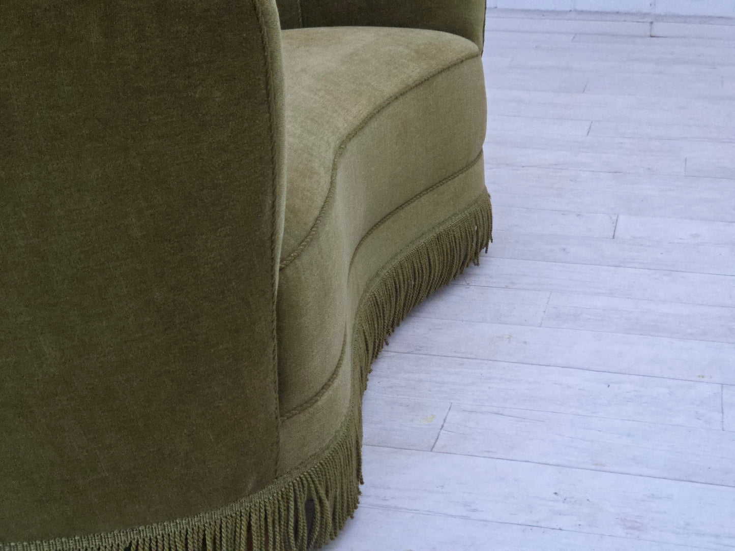 1960s, Danish 2-seater "Banana" sofa, original green furniture velour.