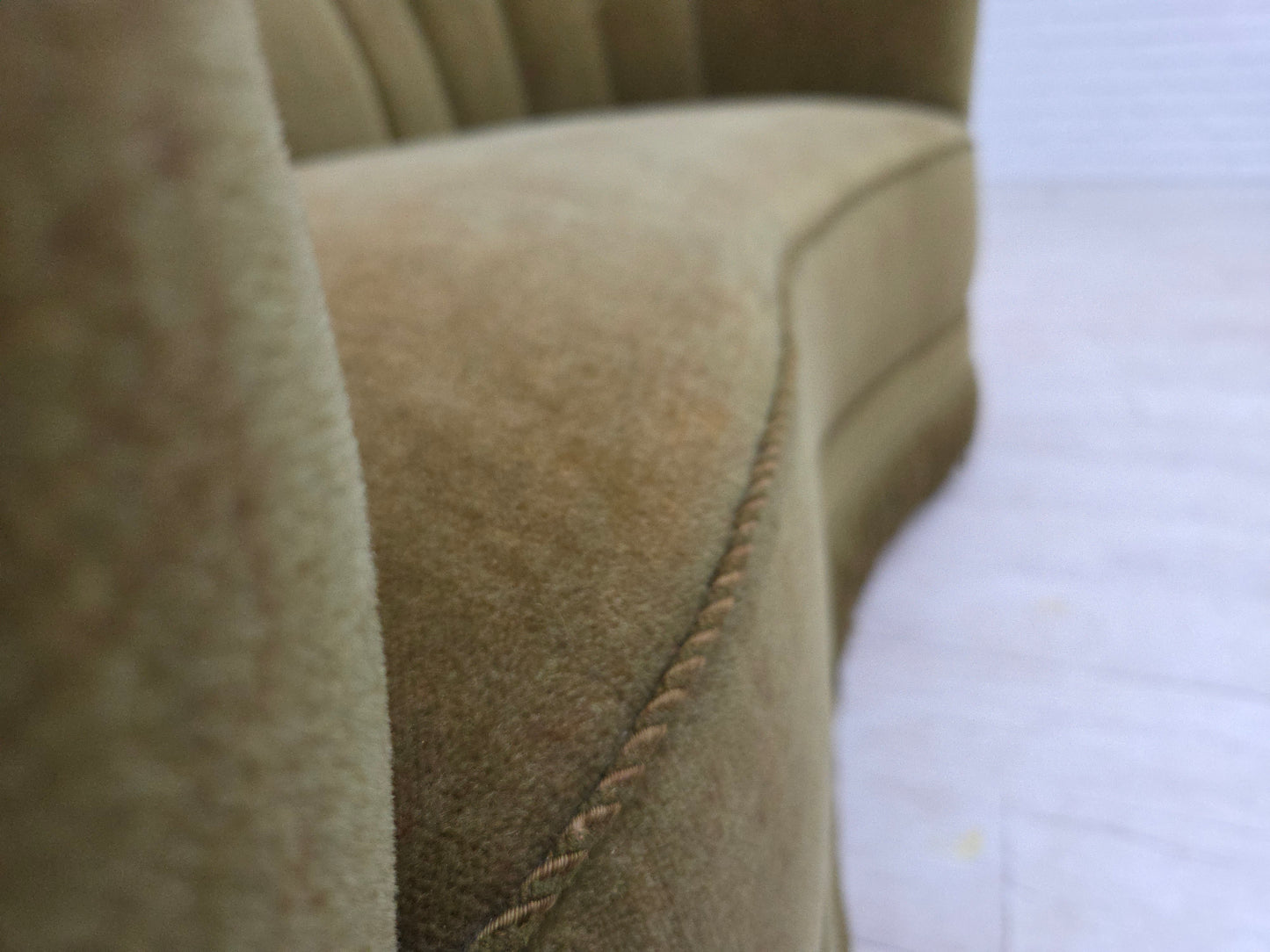 1960s, Danish 2-seater "Banana" sofa, original green furniture velour.