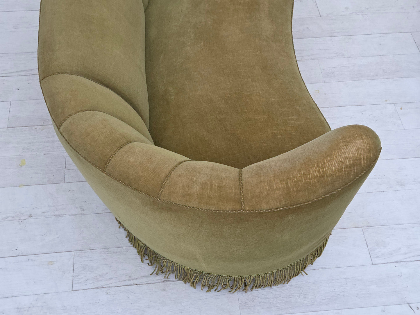 1960s, Danish 2-seater "Banana" sofa, original green furniture velour.