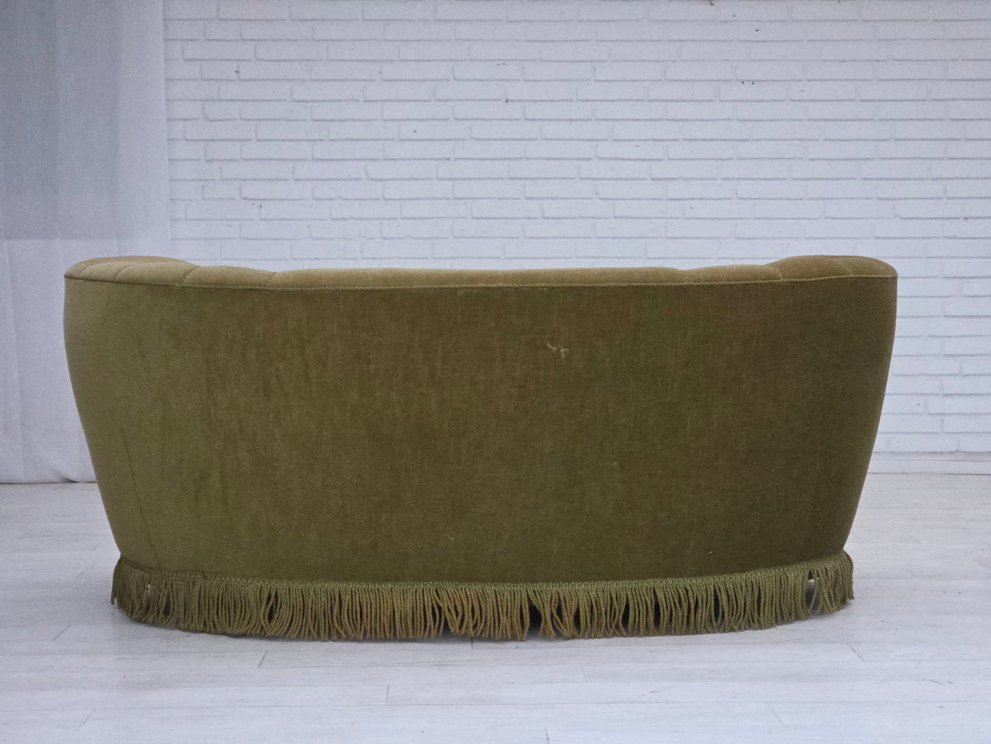 1960s, Danish 2-seater "Banana" sofa, original green furniture velour.