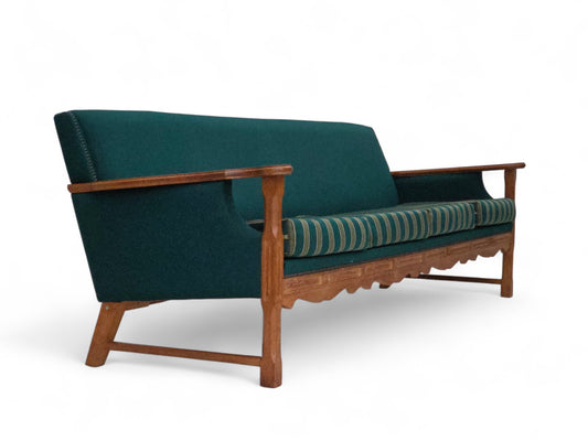 1970s, Danish 4-seater sofa, furniture wool, solid oak wood.