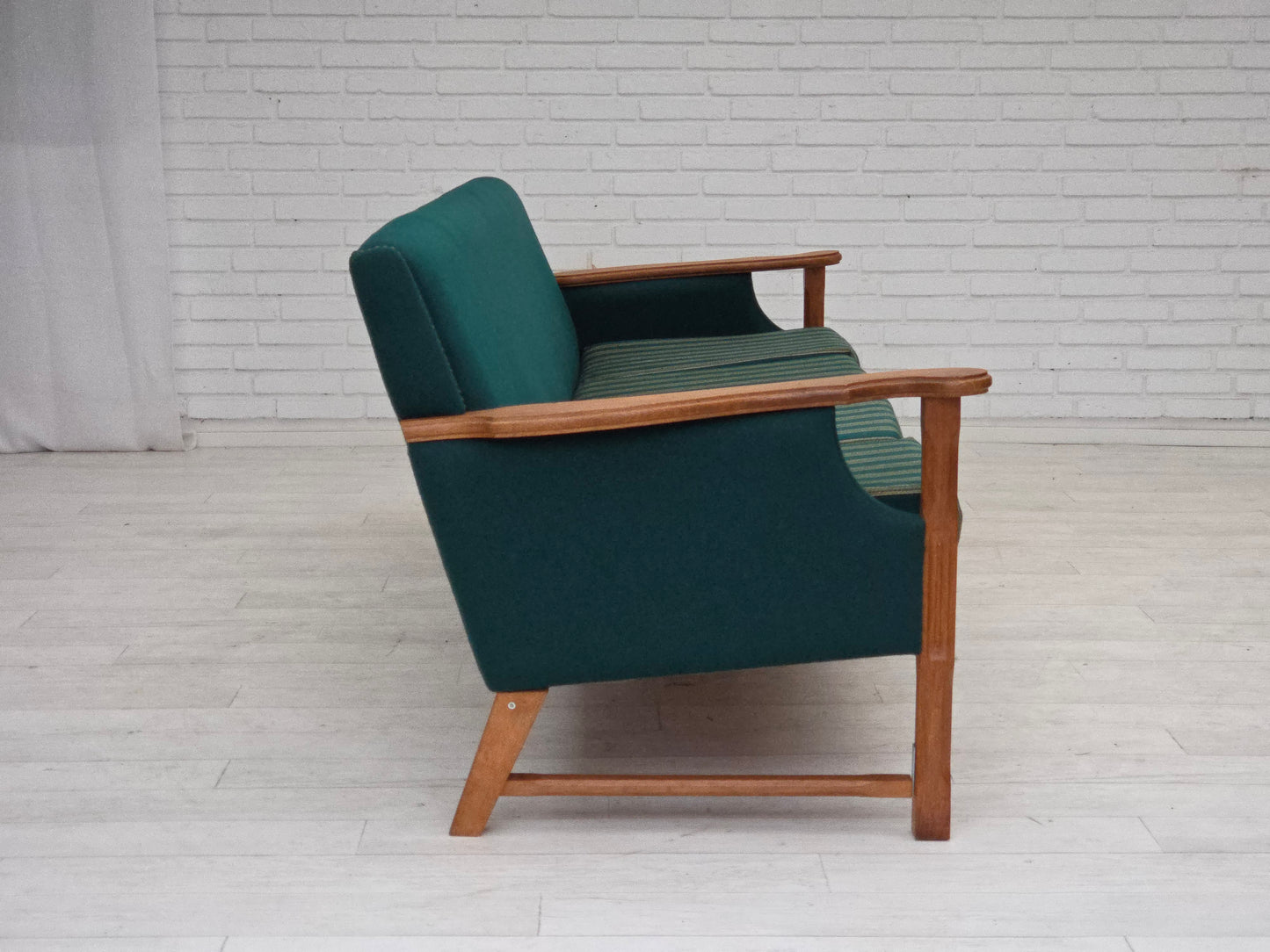 1970s, Danish 4-seater sofa, furniture wool, solid oak wood.