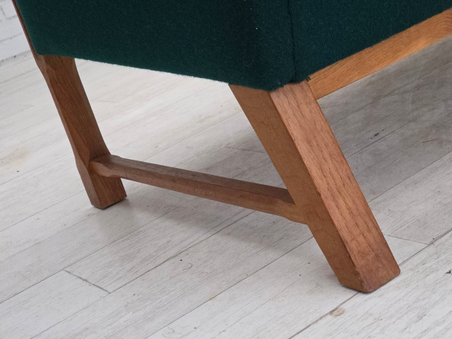 1970s, Danish 4-seater sofa, furniture wool, solid oak wood.