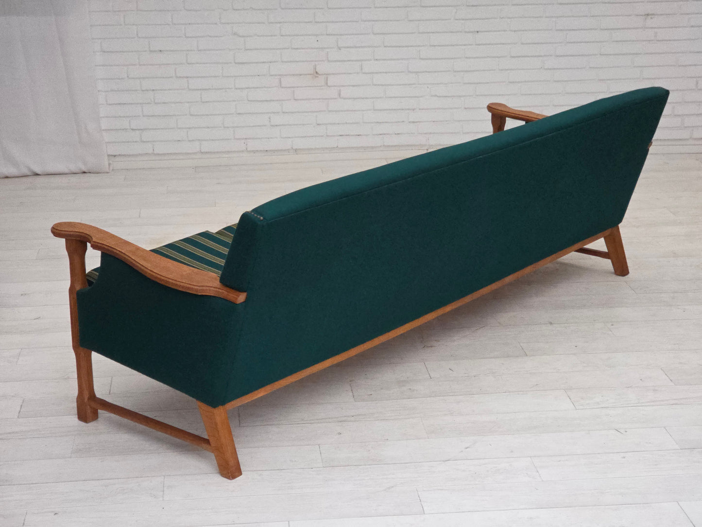 1970s, Danish 4-seater sofa, furniture wool, solid oak wood.