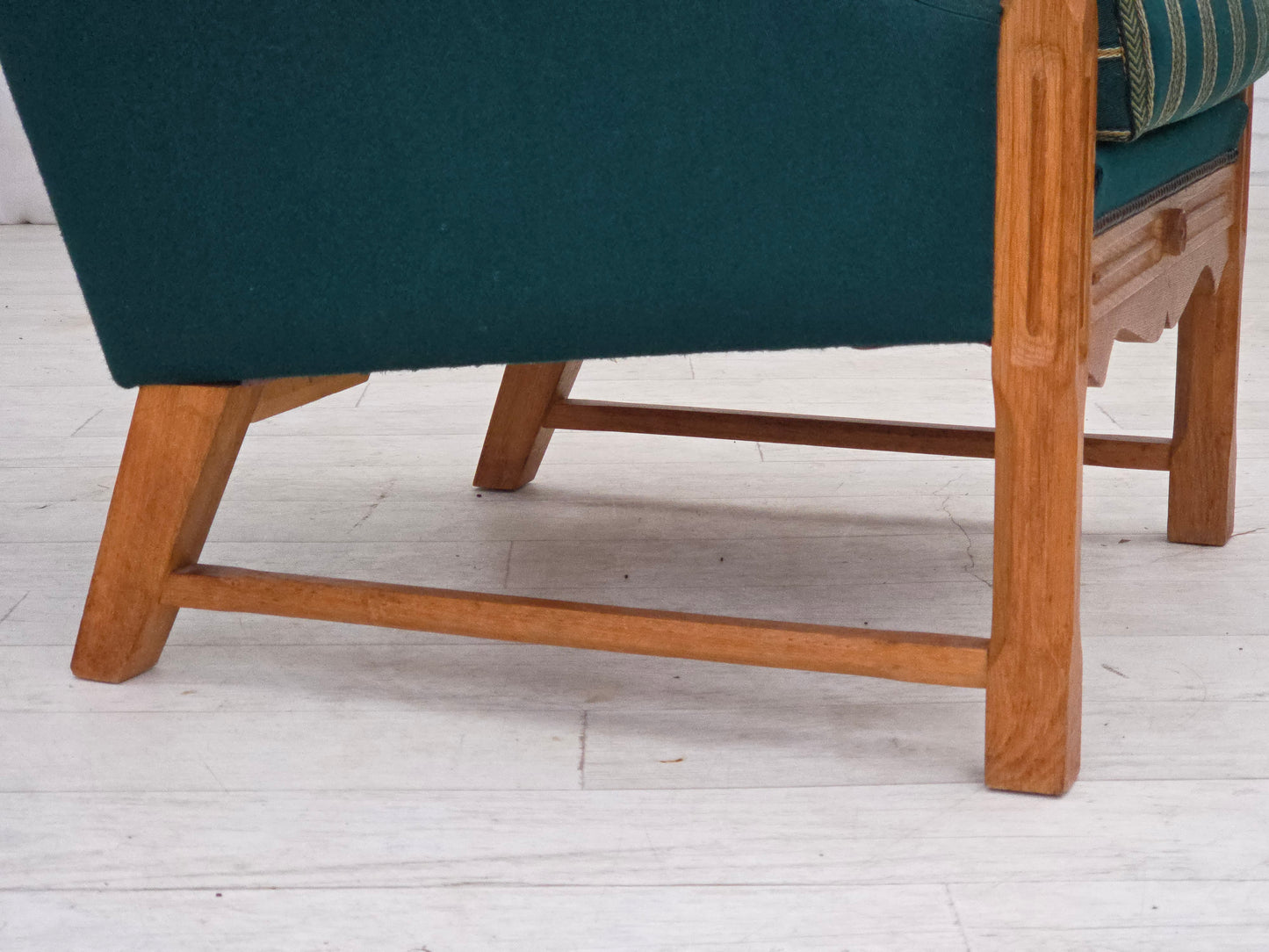 1970s, Danish high back armchair, furniture wool, solid oak wood.