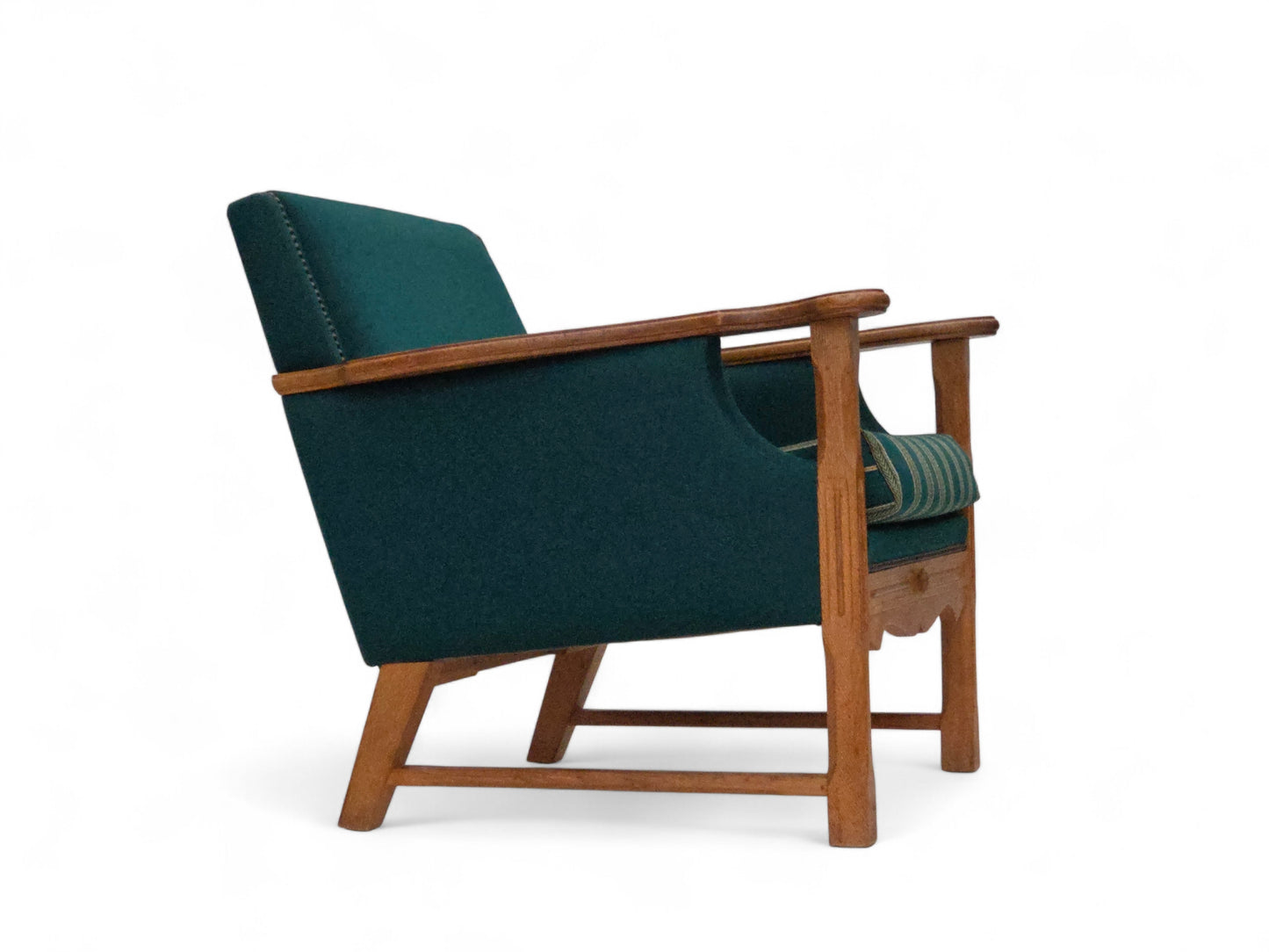 1970s, Danish armchair, furniture wool, solid oak wood.