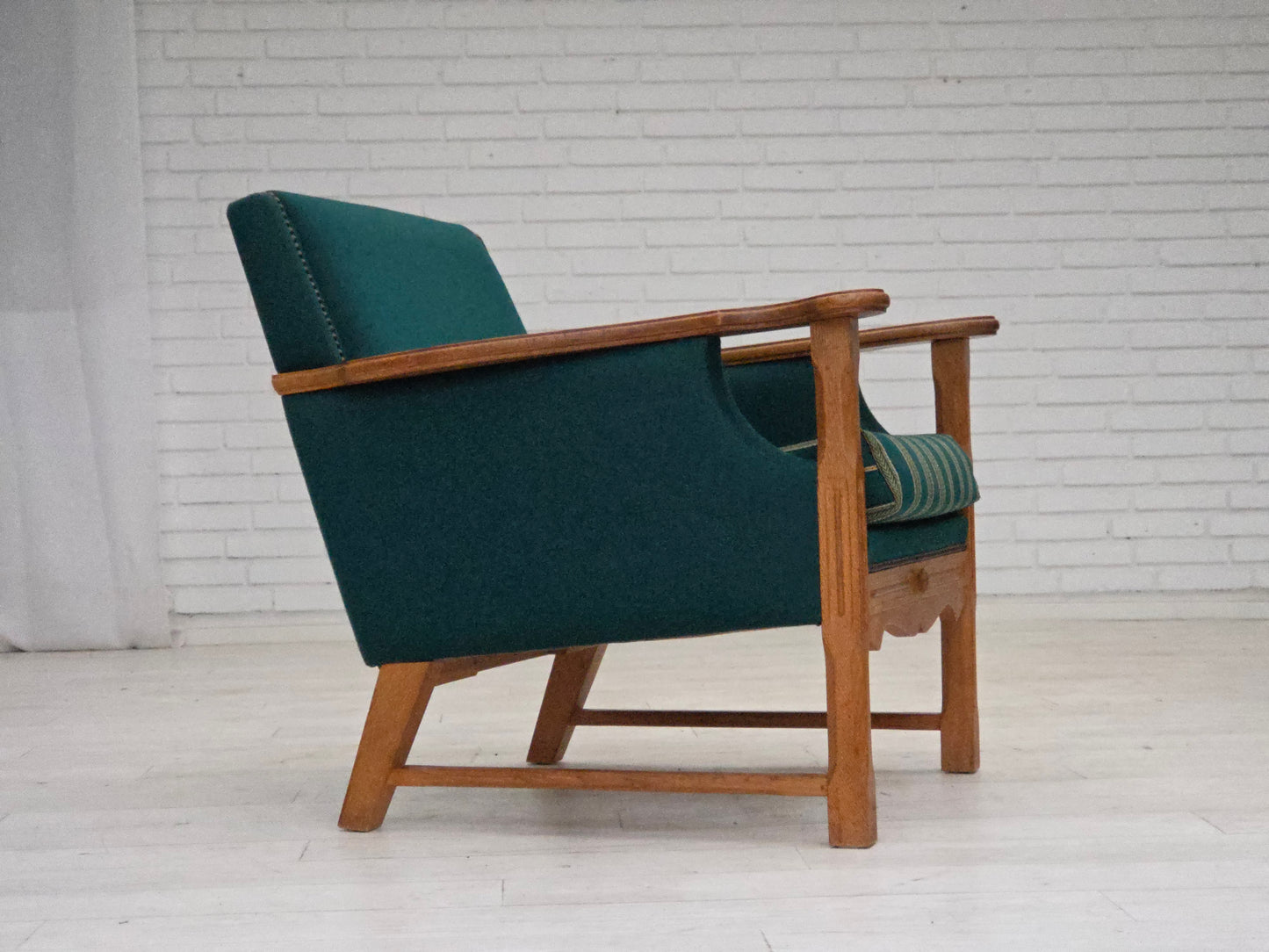 1970s, Danish armchair, furniture wool, solid oak wood.