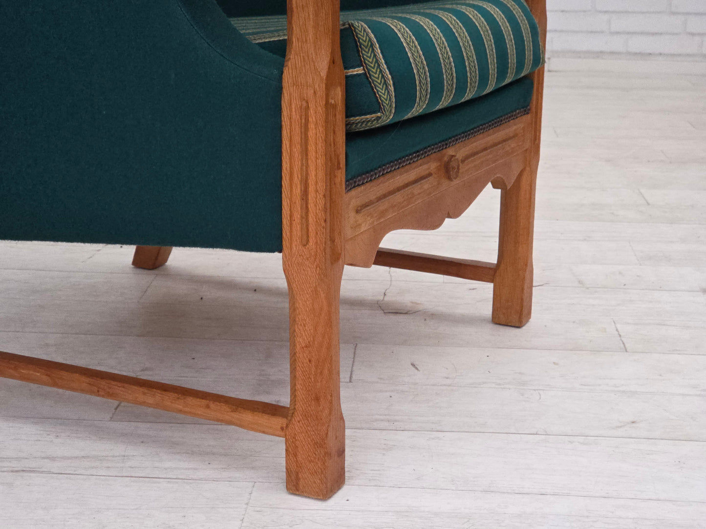 1970s, Danish armchair, furniture wool, solid oak wood.