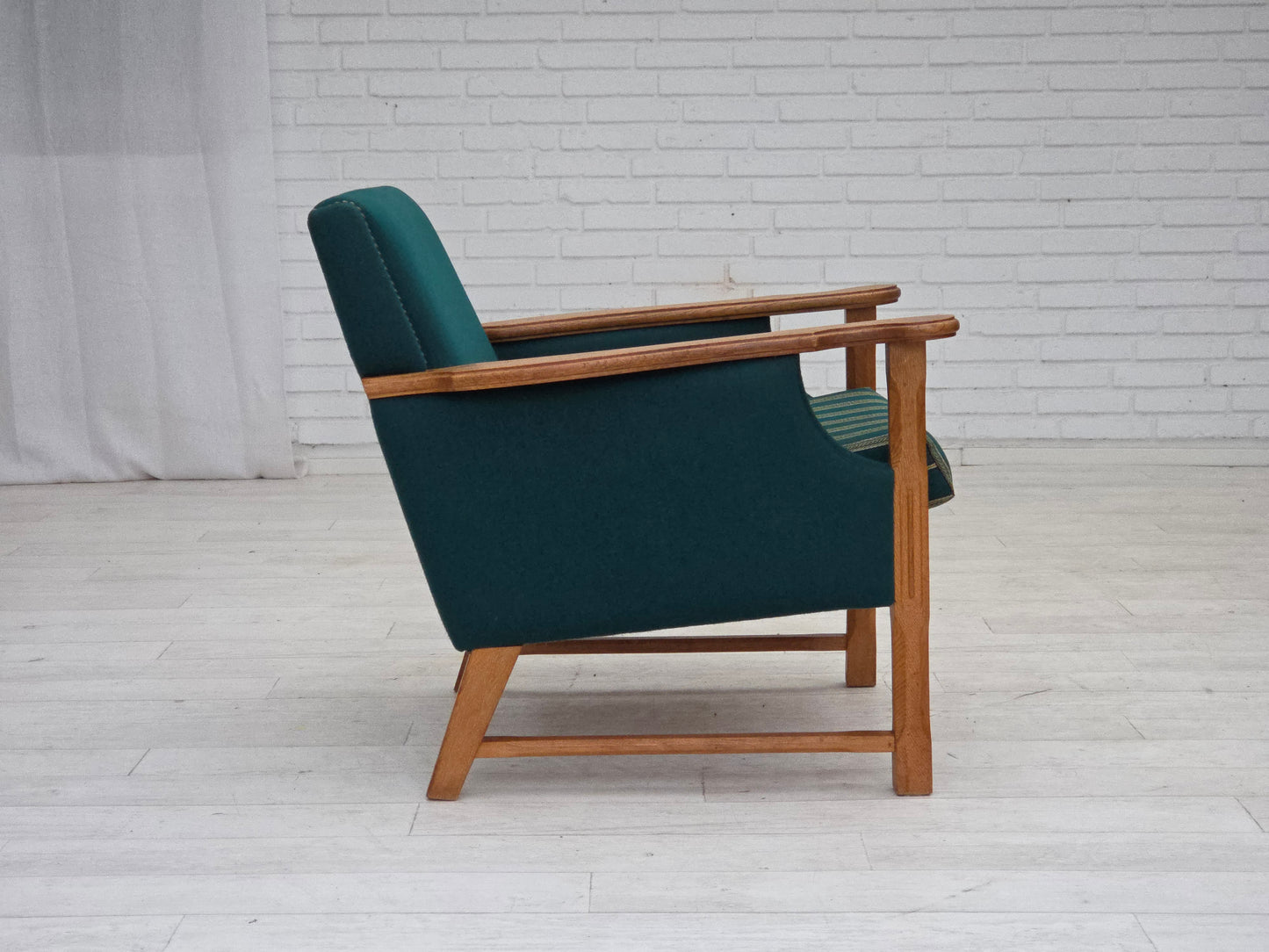 1970s, Danish armchair, furniture wool, solid oak wood.