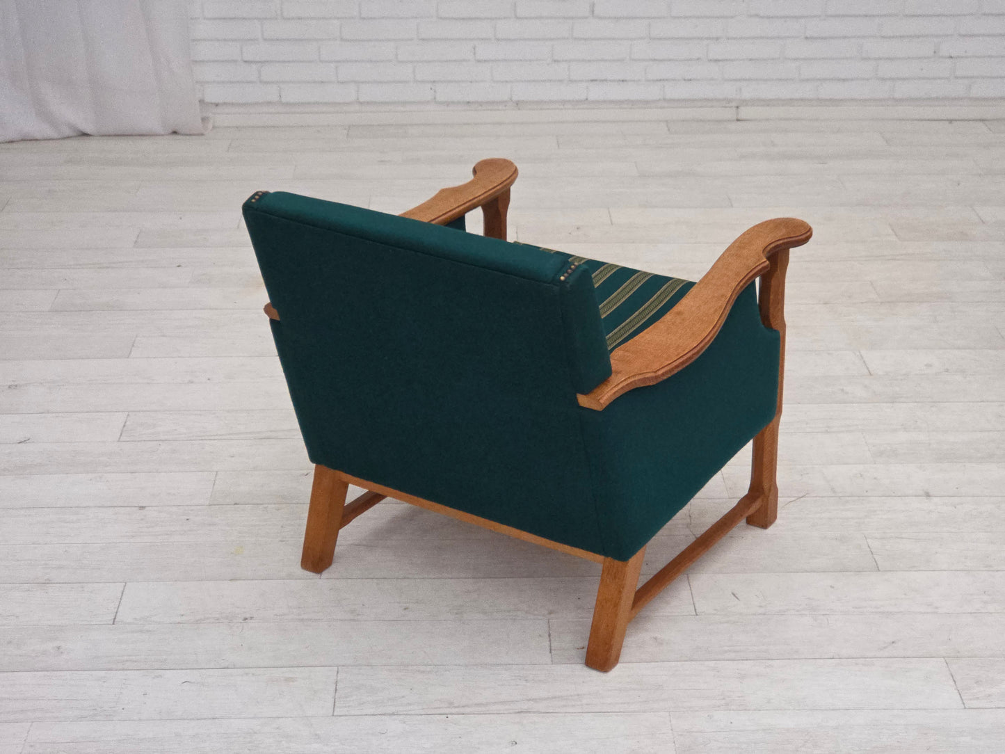 1970s, Danish armchair, furniture wool, solid oak wood.