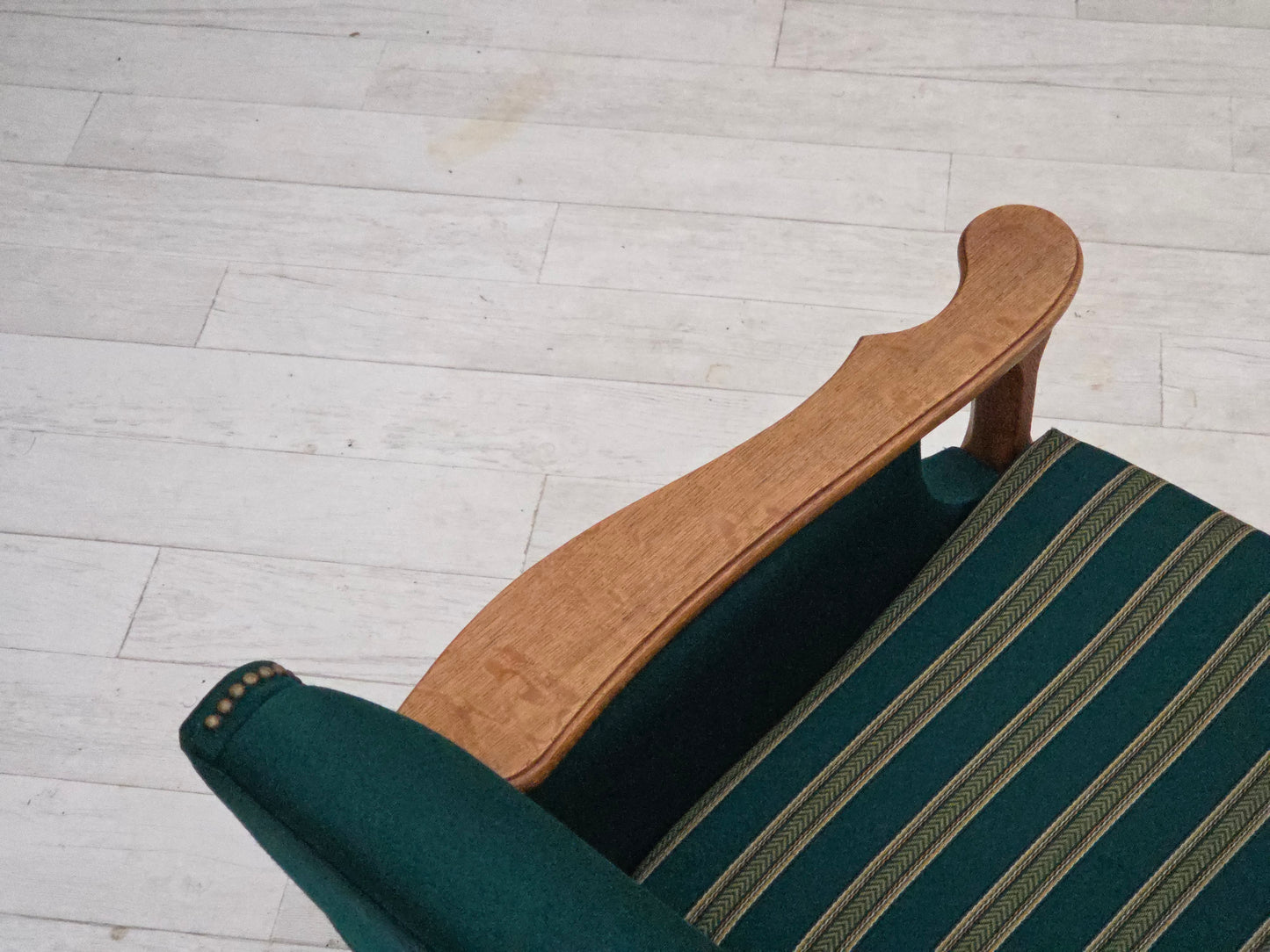 1970s, Danish armchair, furniture wool, solid oak wood.