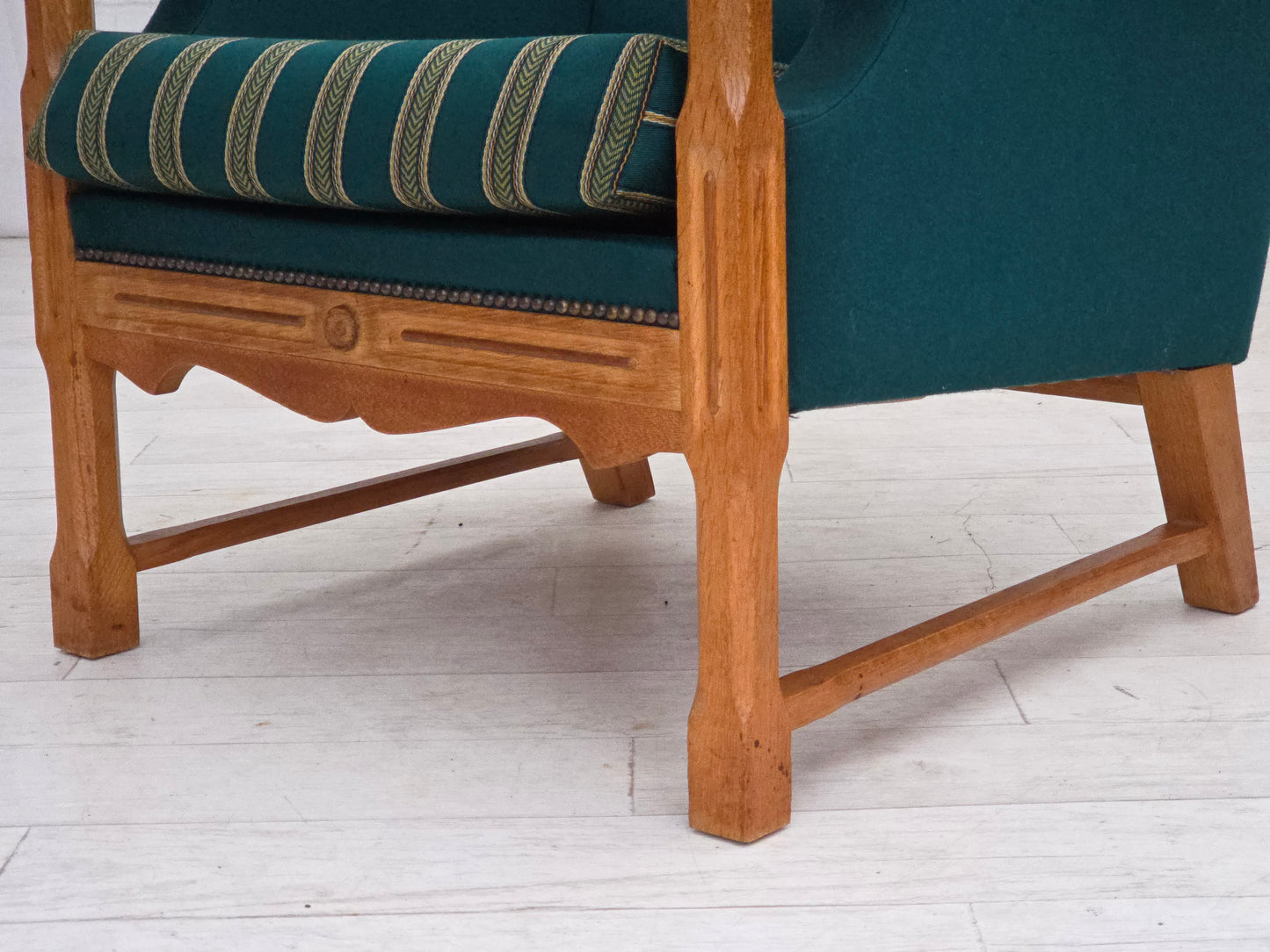 1970s, Danish armchair, furniture wool, solid oak wood.