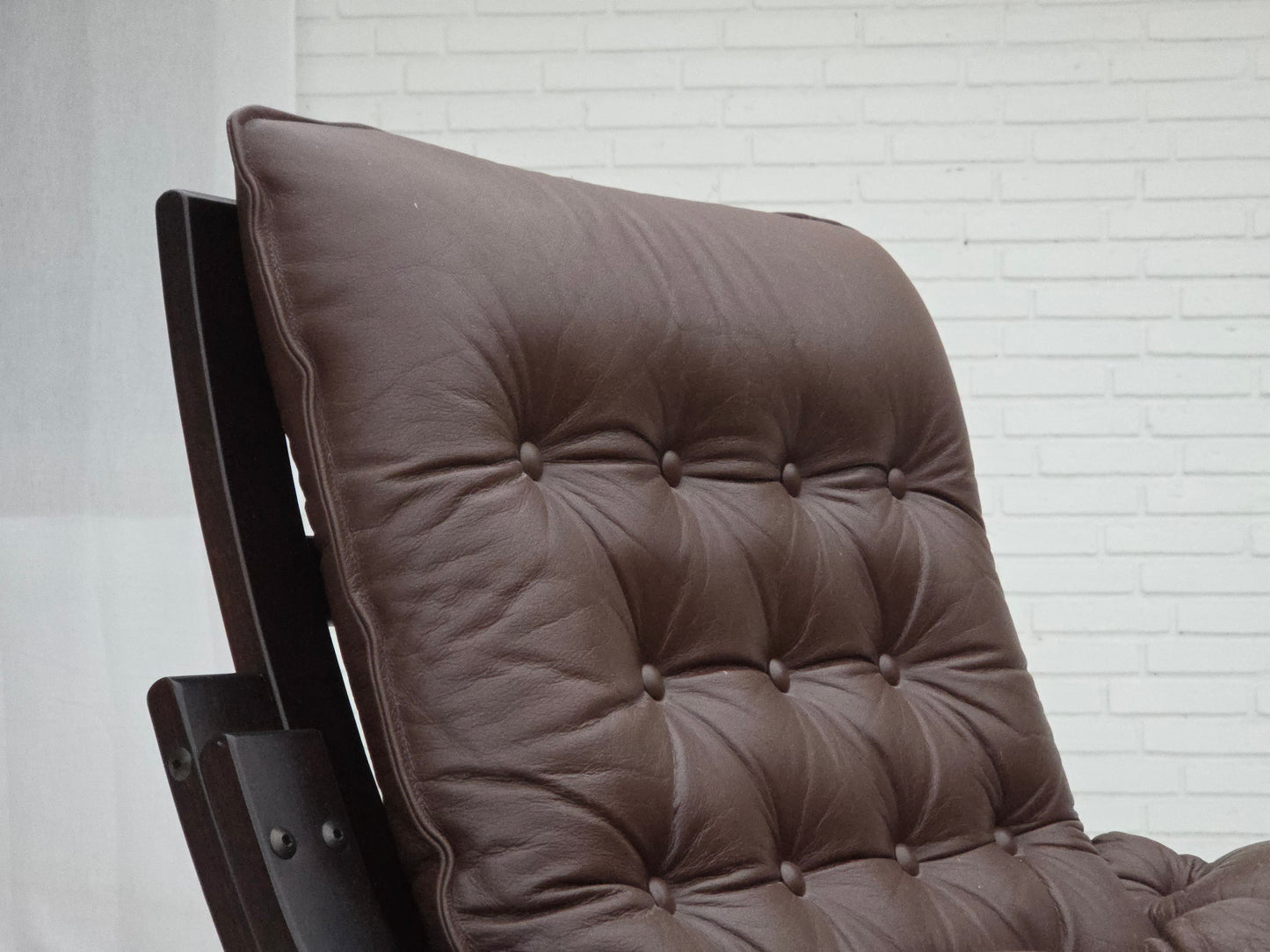 1970s, Scandinavian vintage design, armchair, brown leather, bent wood.