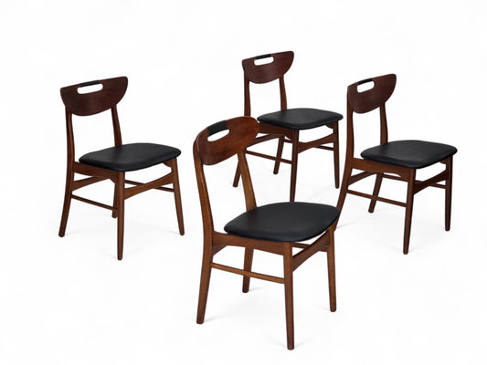 1960s, Danish design, set of 4 reupholstered dining chairs.