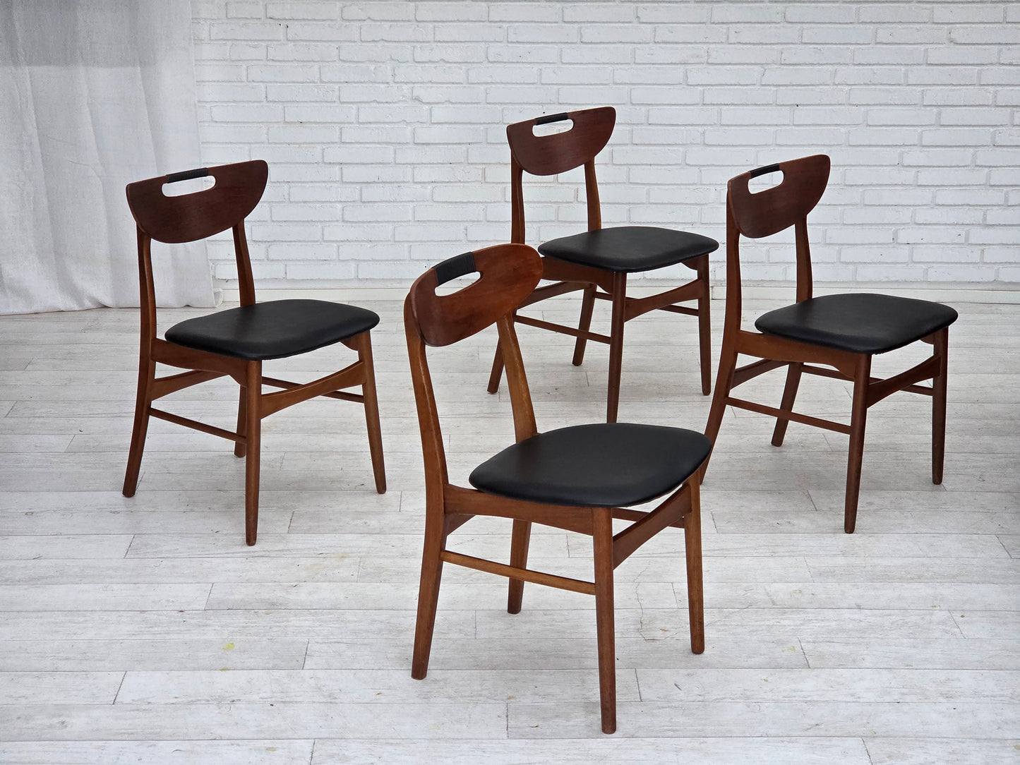 1960s, Danish design, set of 4 reupholstered dining chairs.