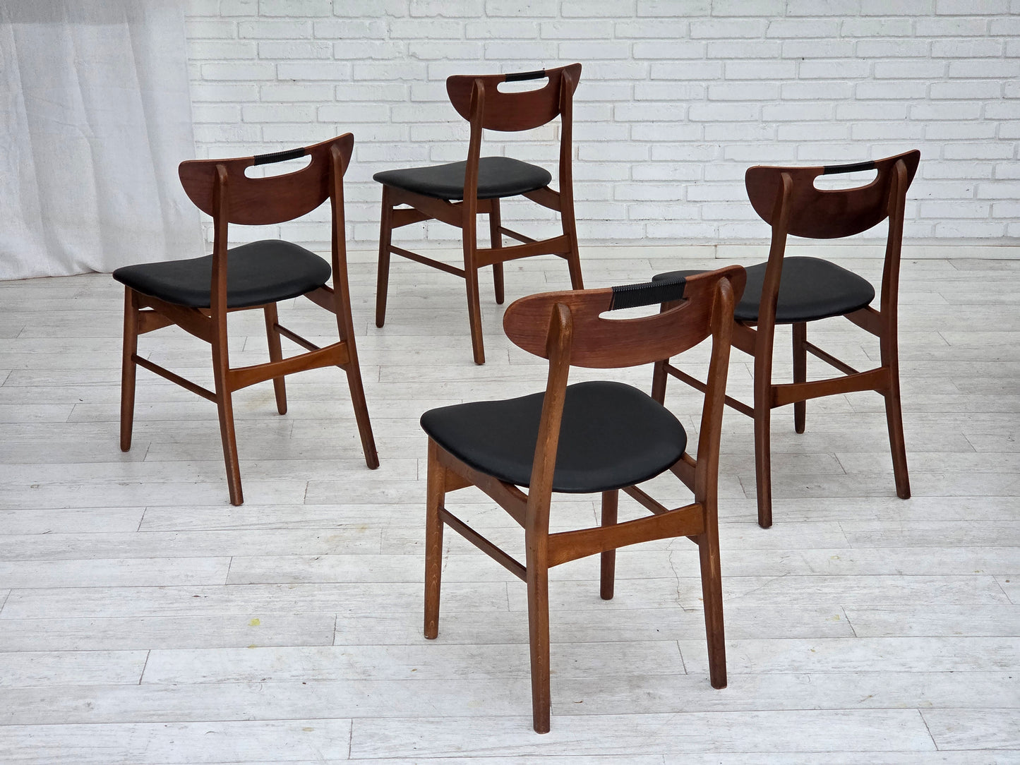 1960s, Danish design, set of 4 reupholstered dining chairs.