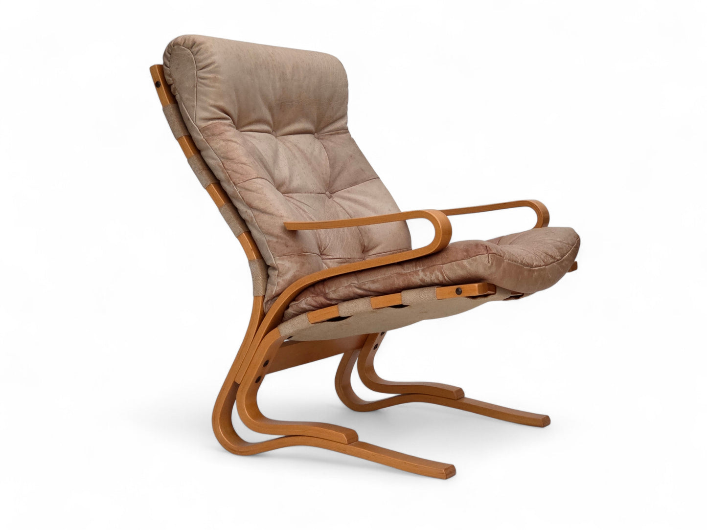 1970s, Norwegian armchair, model "Kengu", beige furniture leather.