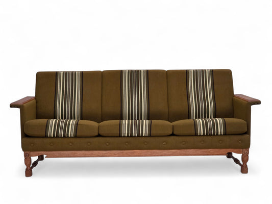 1970s, Danish 3-seater sofa, furniture wool, solid oak wood.