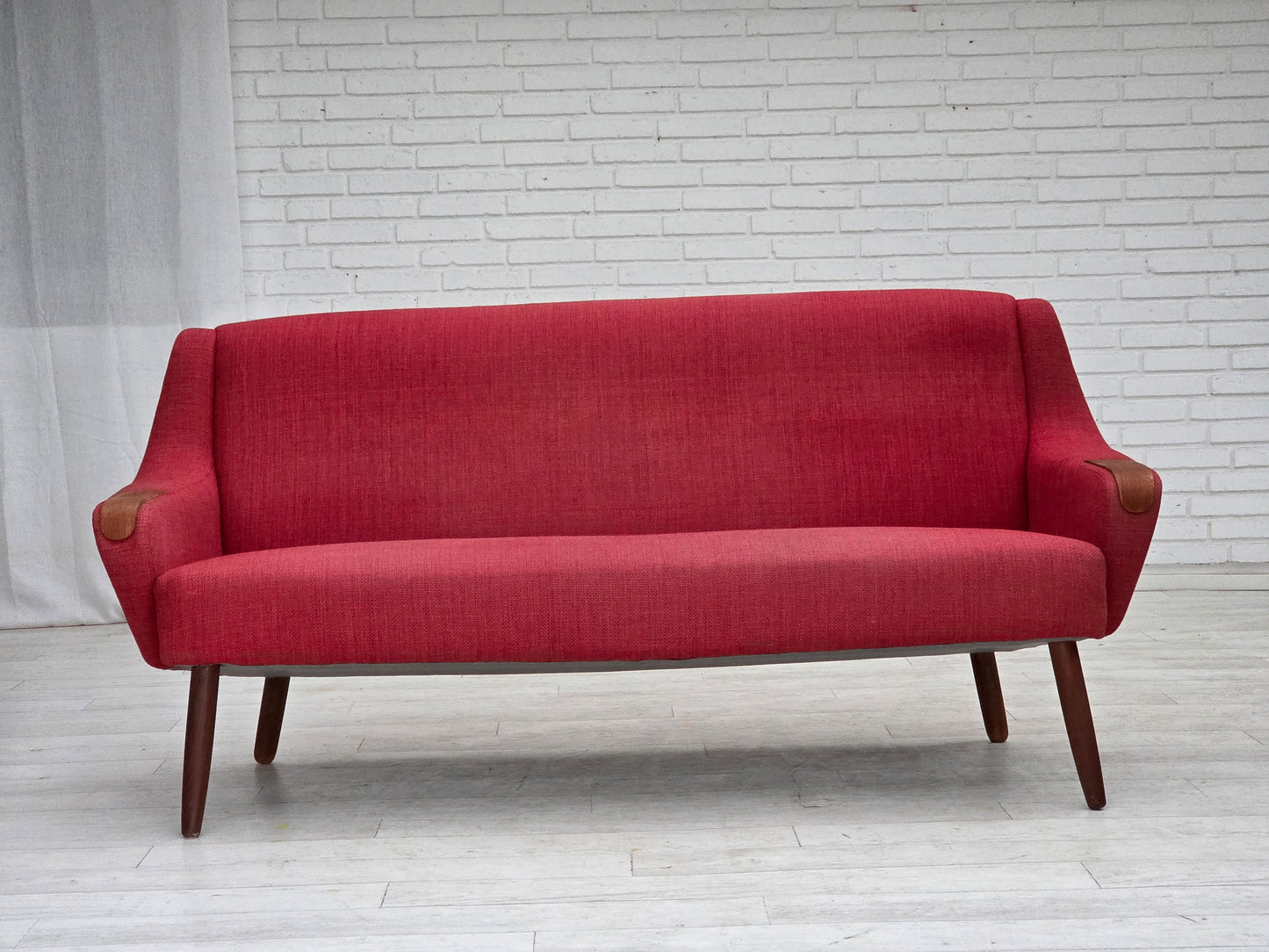 1970s, Danish 2-seater sofa, furniture fabric, teak wood.