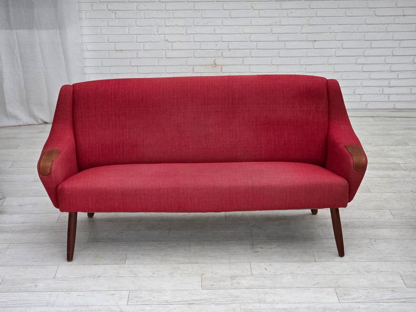 1970s, Danish 2-seater sofa, furniture fabric, teak wood.