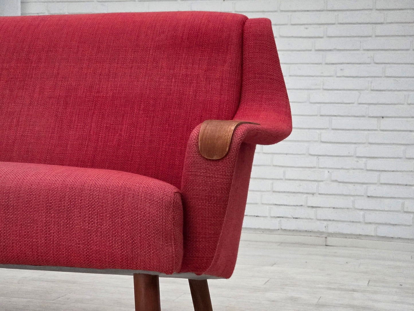 1970s, Danish 2-seater sofa, furniture fabric, teak wood.