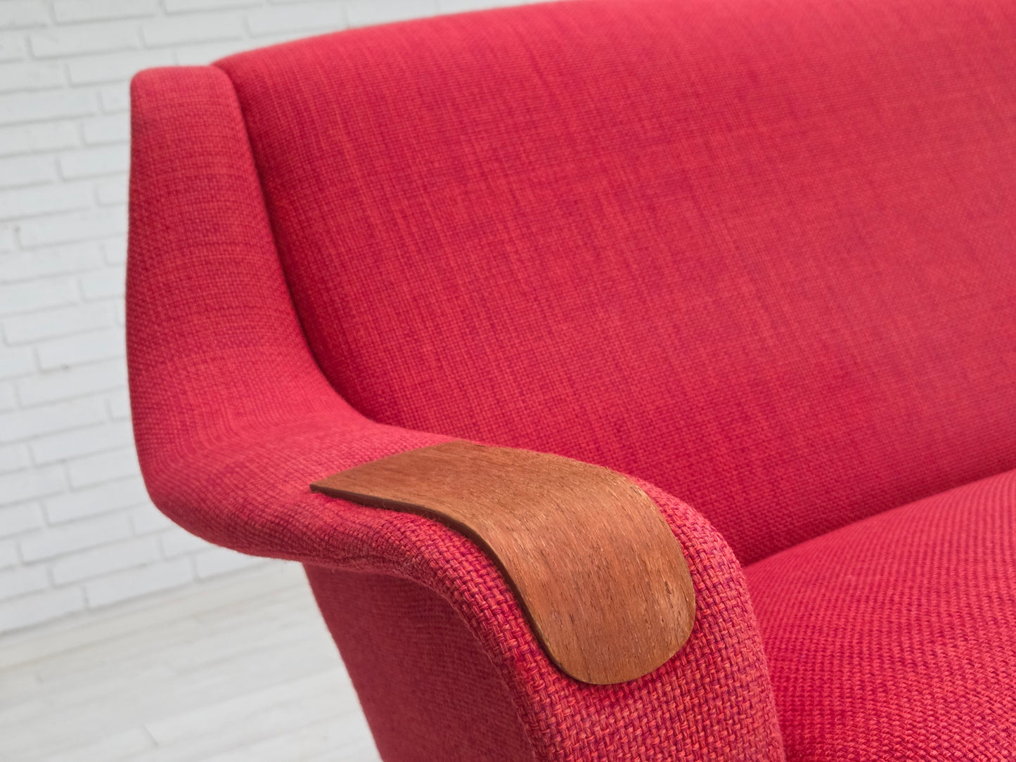 1970s, Danish 2-seater sofa, furniture fabric, teak wood.