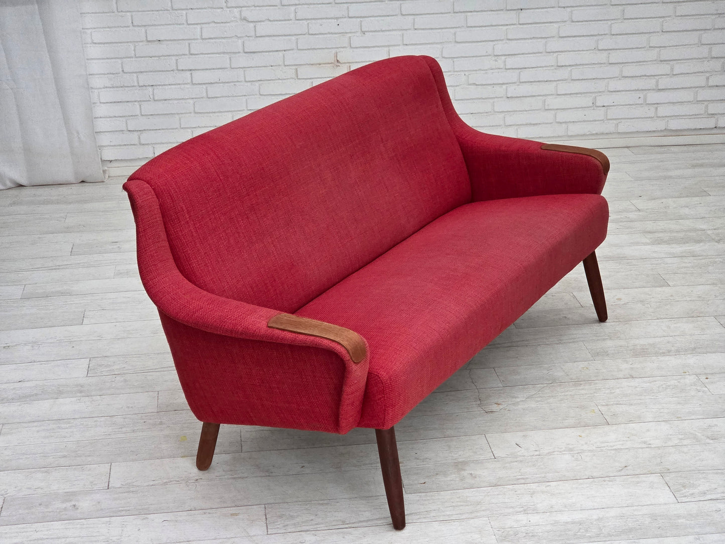 1970s, Danish 2-seater sofa, furniture fabric, teak wood.