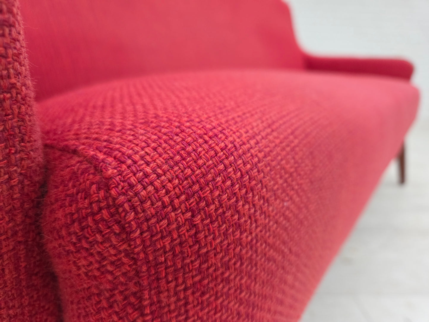 1970s, Danish 2-seater sofa, furniture fabric, teak wood.