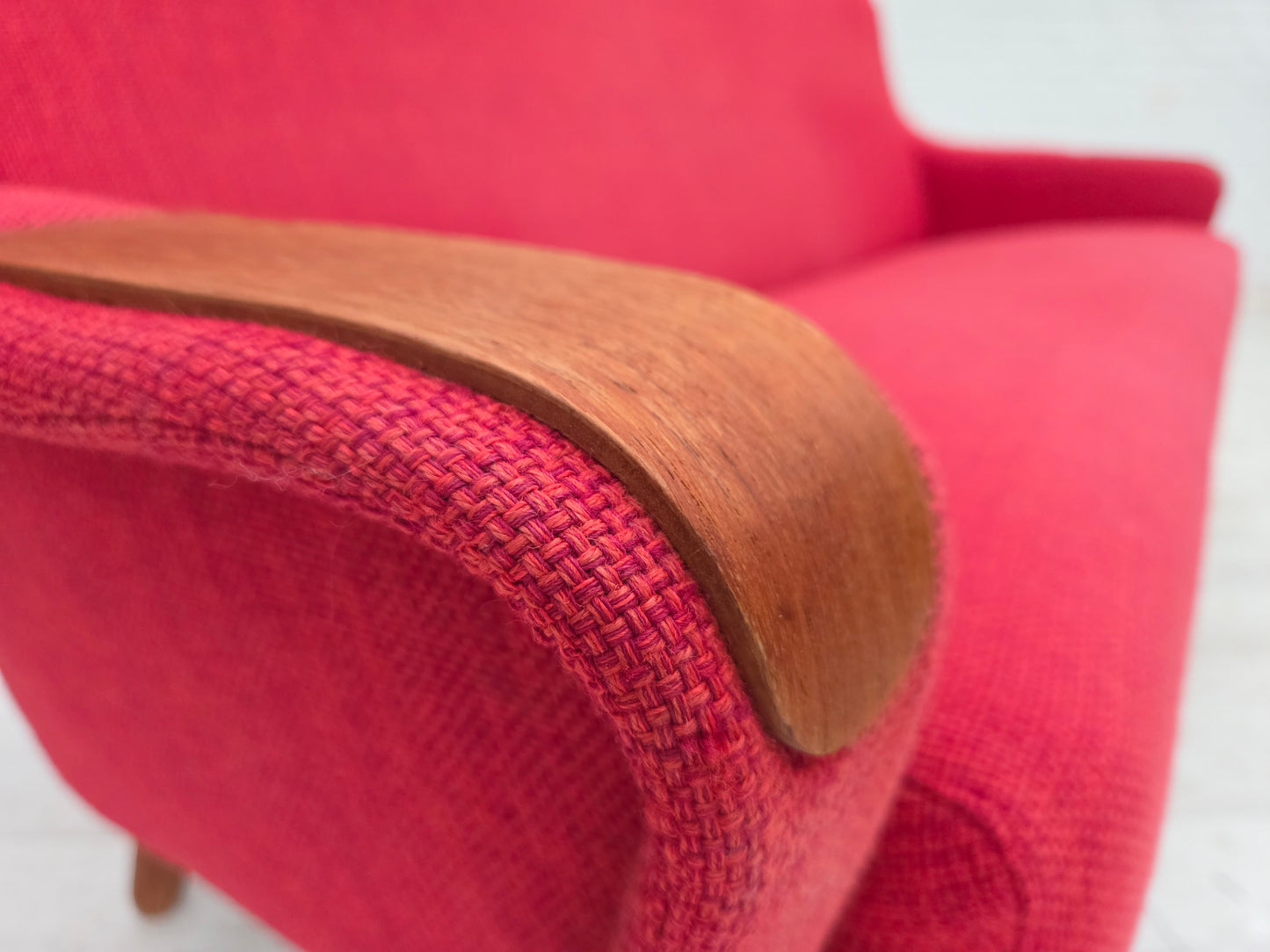1970s, Danish 2-seater sofa, furniture fabric, teak wood.