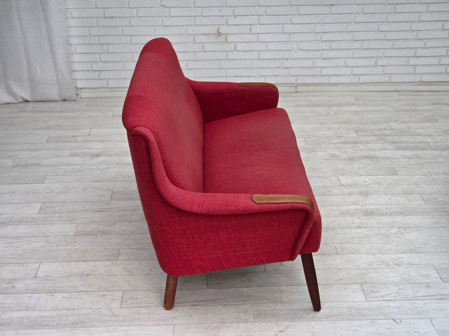 1970s, Danish 2-seater sofa, furniture fabric, teak wood.