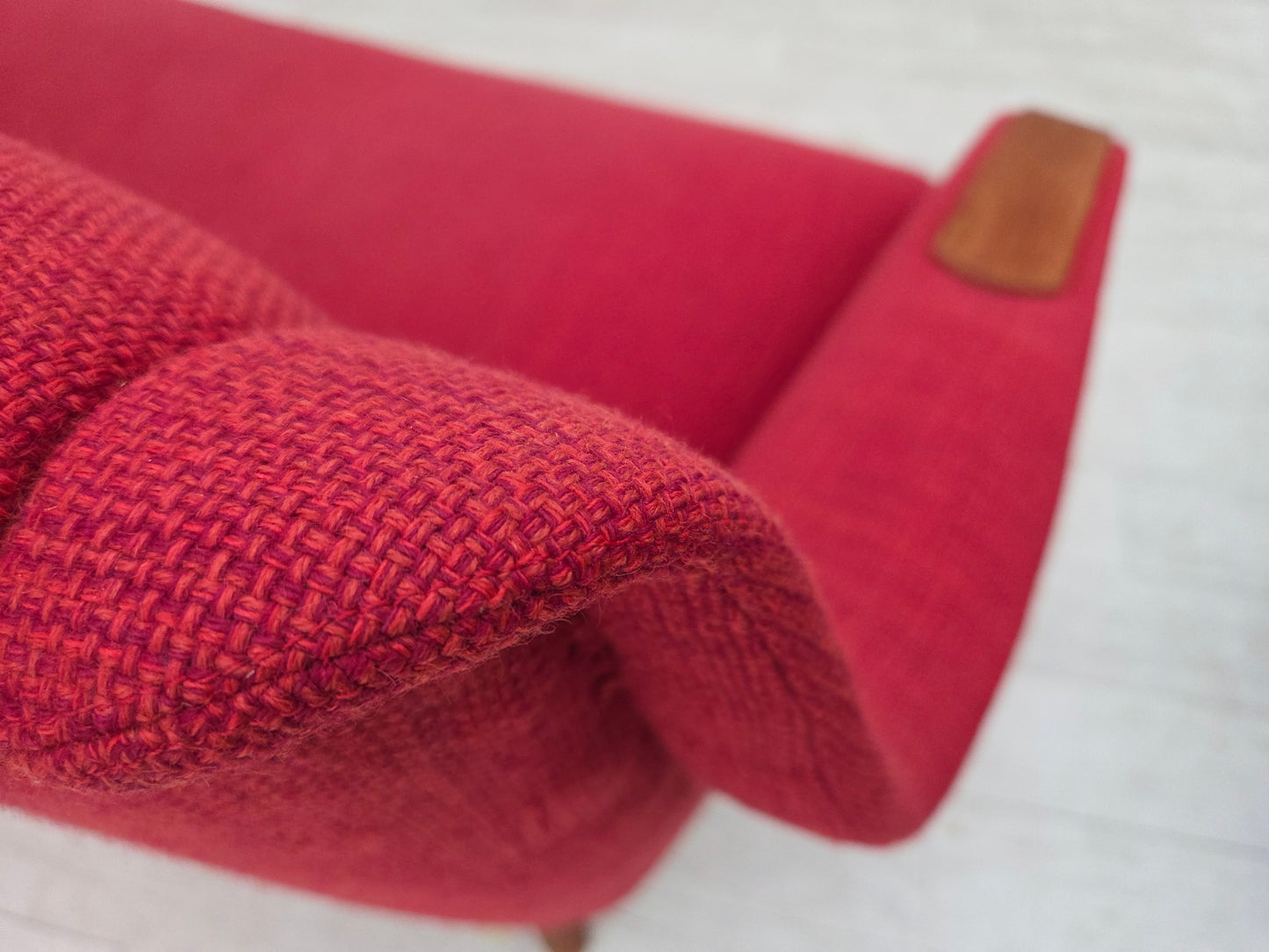 1970s, Danish 2-seater sofa, furniture fabric, teak wood.