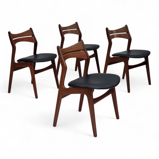 1960s, set of 4 reupholstered Danish dining chairs, design by Erik Buck, model 310.