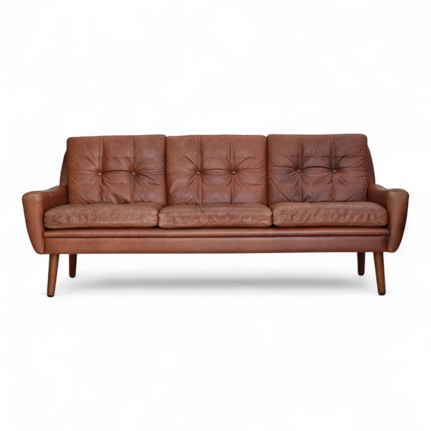 1970s, 3-seater Danish sofa, brown furniture leather with patina.