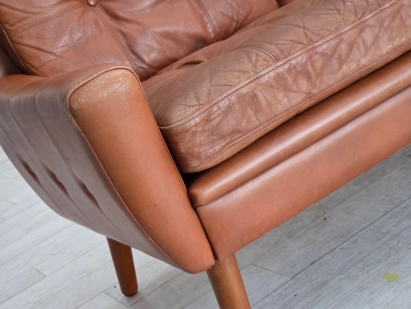 1970s, 3-seater Danish sofa, brown furniture leather with patina.