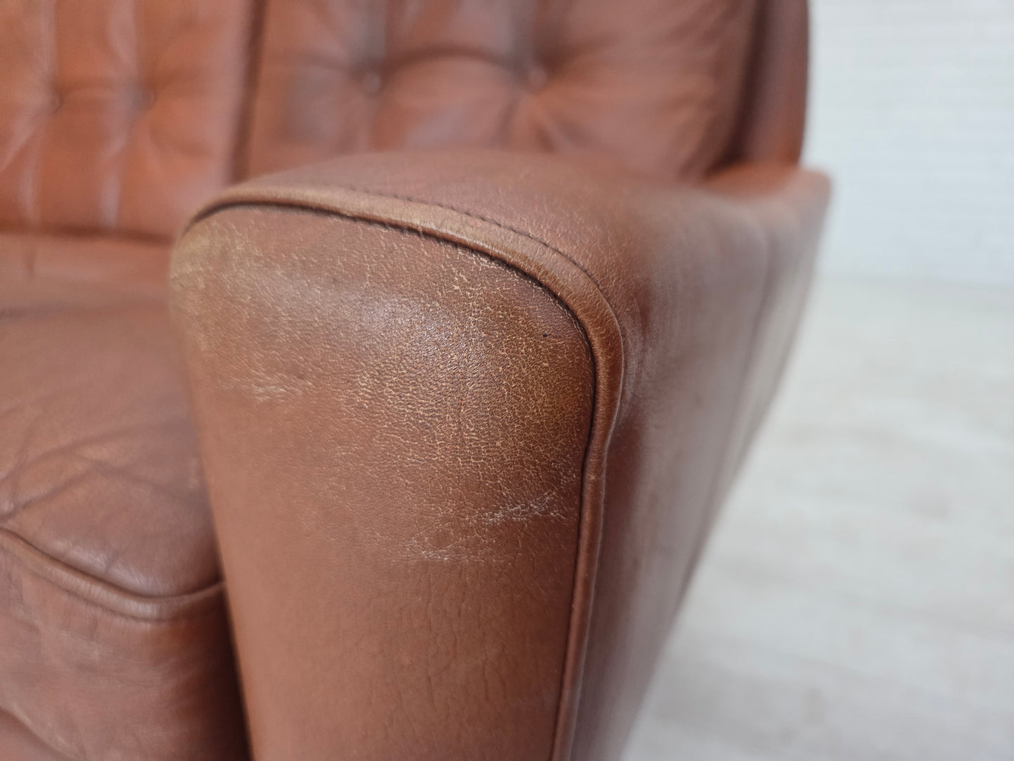 1970s, 3-seater Danish sofa, brown furniture leather with patina.