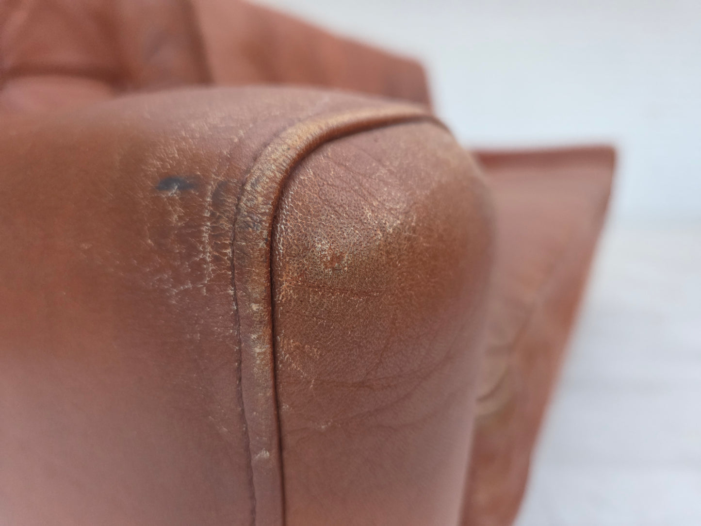 1970s, 3-seater Danish sofa, brown furniture leather with patina.