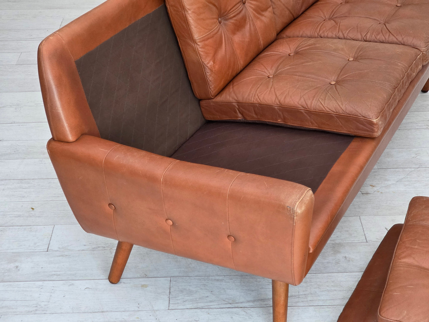 1970s, 3-seater Danish sofa, brown furniture leather with patina.