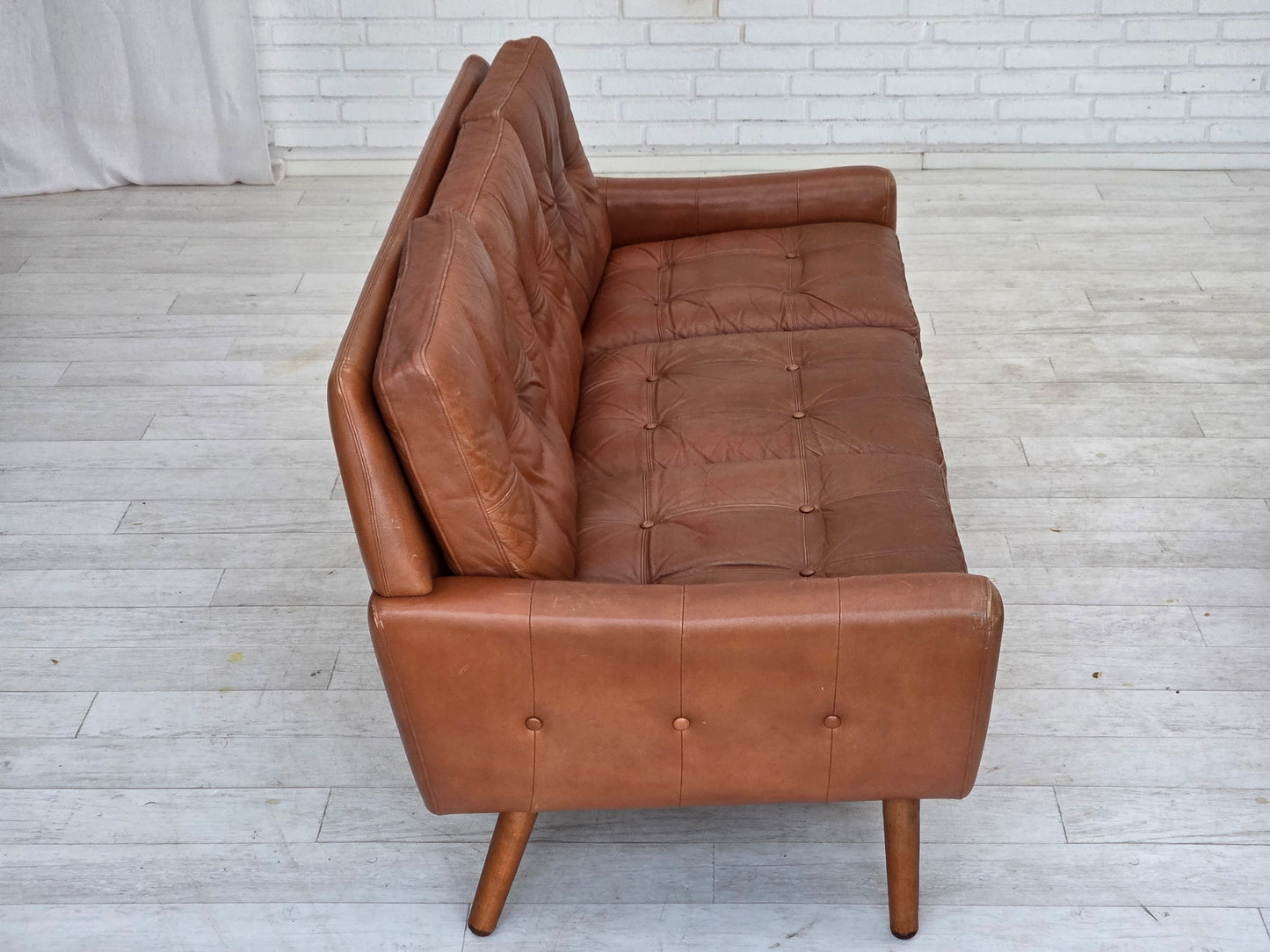 1970s, 3-seater Danish sofa, brown furniture leather with patina.