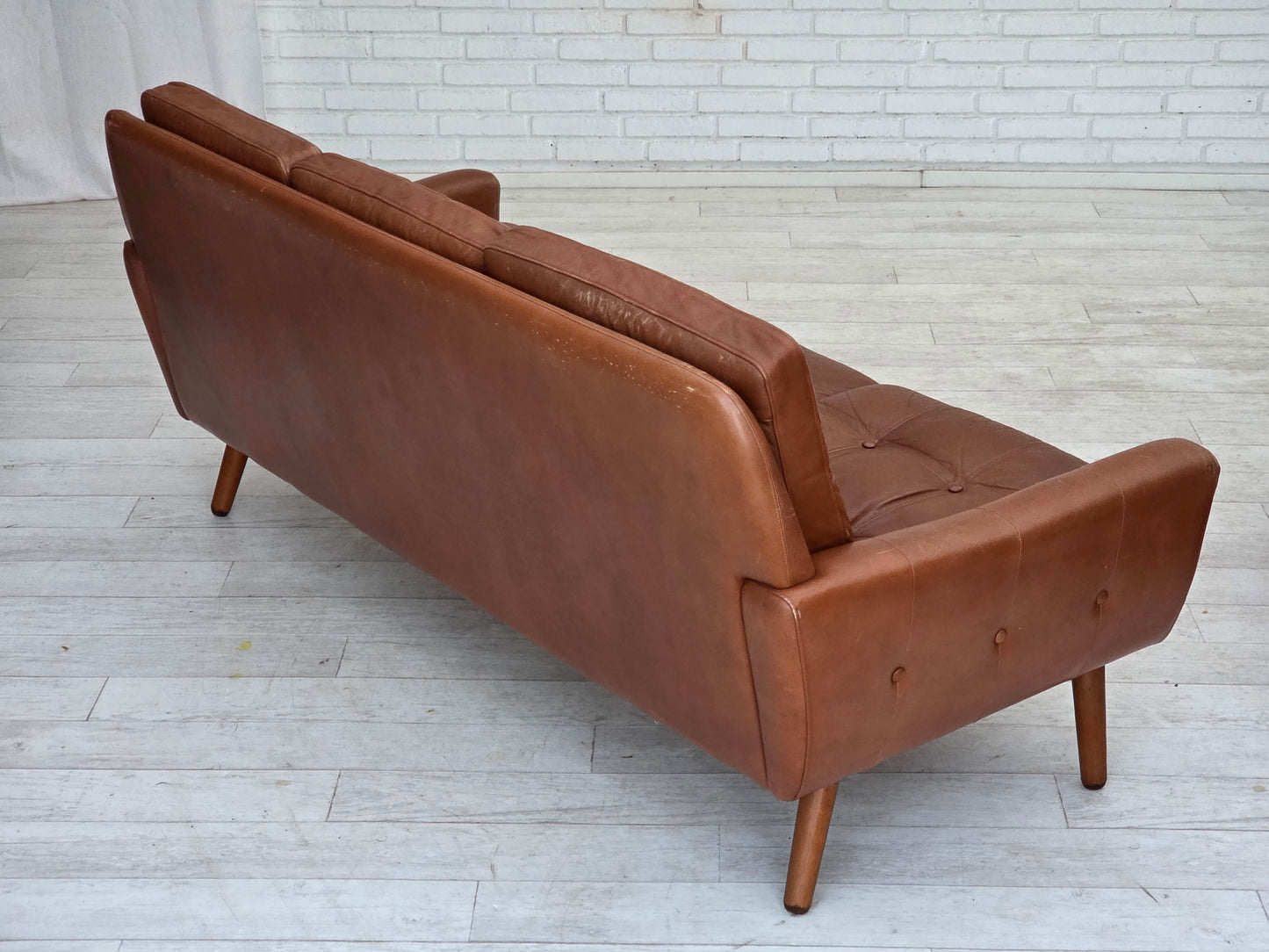 1970s, 3-seater Danish sofa, brown furniture leather with patina.