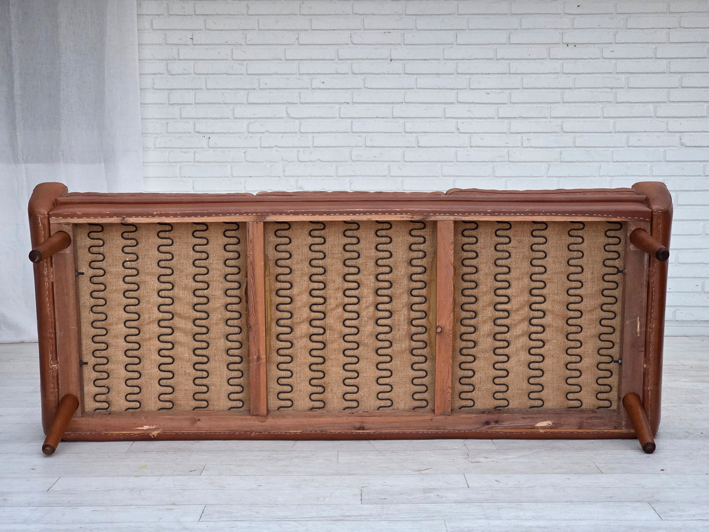 1970s, 3-seater Danish sofa, brown furniture leather with patina.