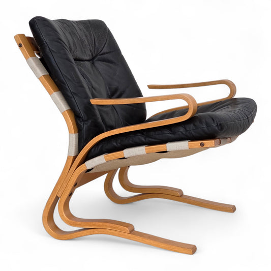 1970s, Norwegian design, armchair model "Kengu", leather, bent wood.