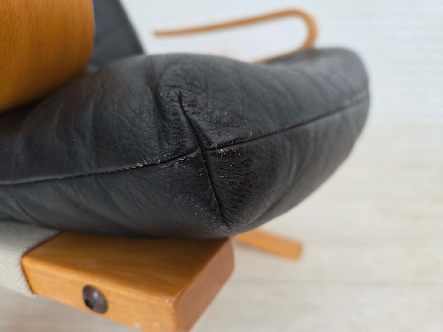 1970s, Norwegian design, armchair model "Kengu", leather, bent wood.