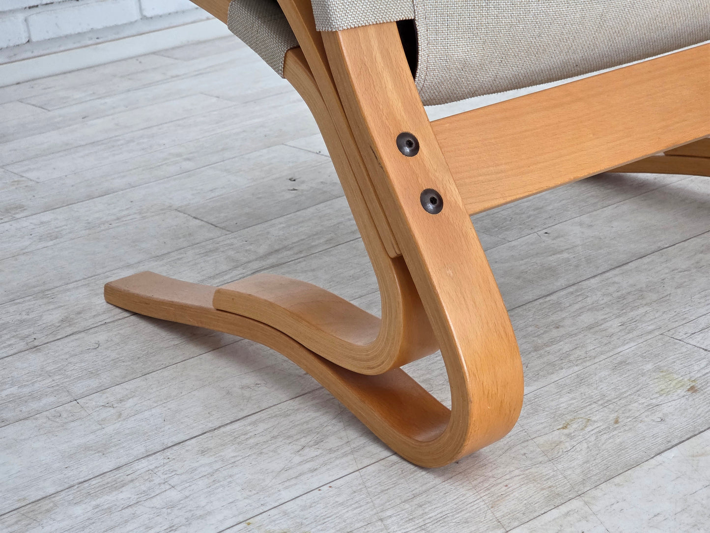 1970s, Norwegian design, armchair model "Kengu", leather, bent wood.