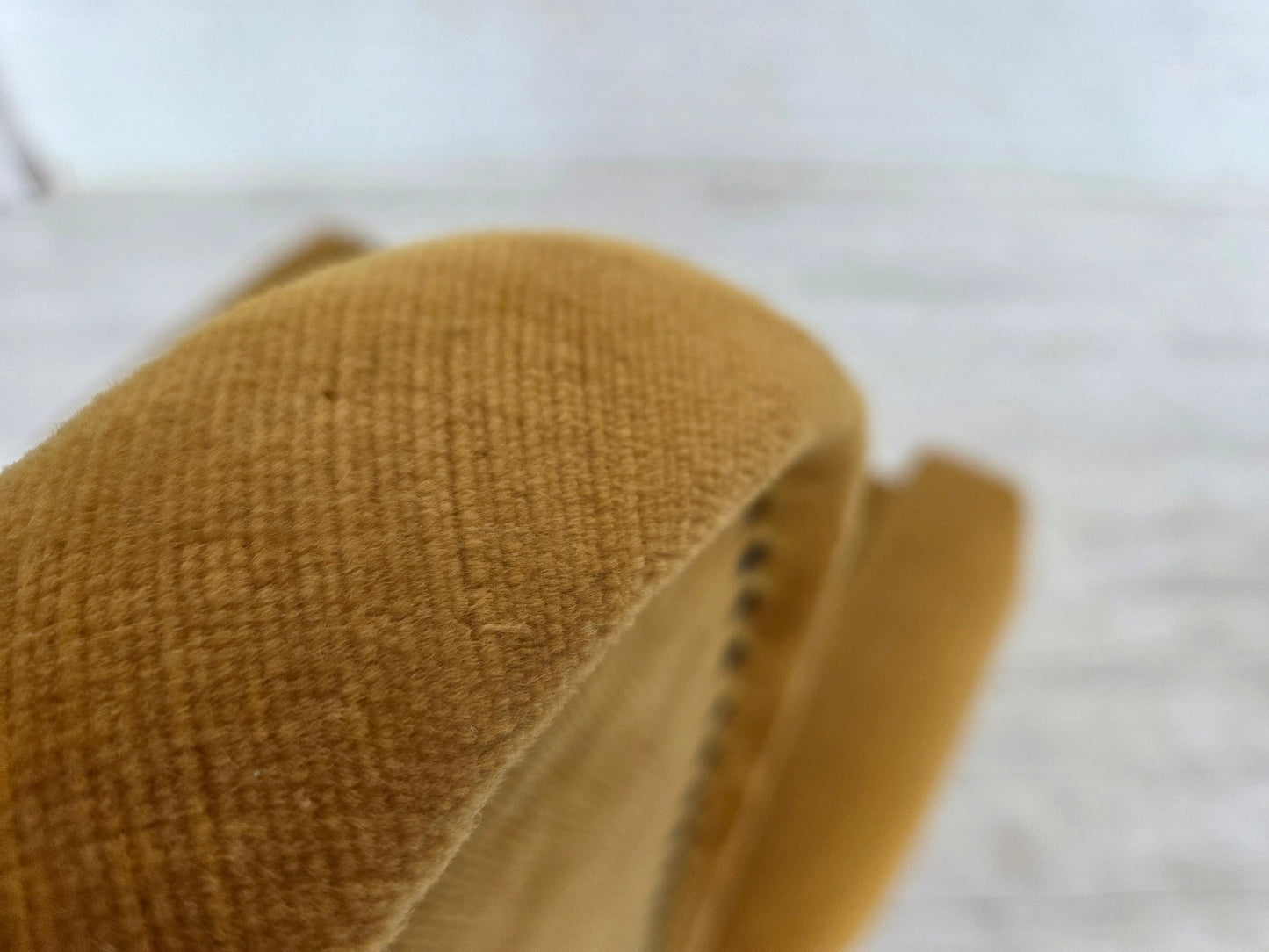 1970s, Danish high back armchair, furniture velour, oak wood legs.