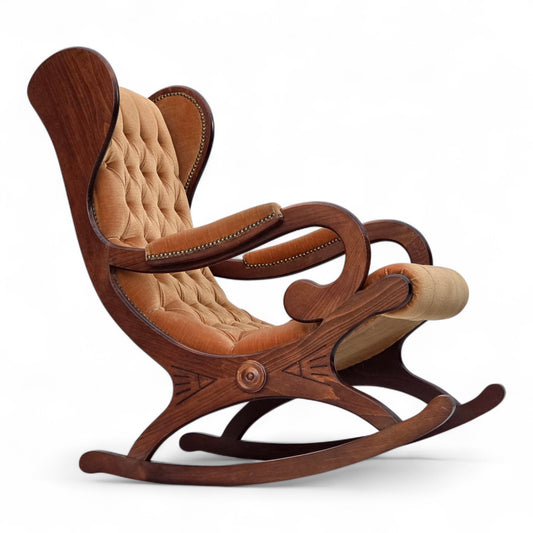 1960s, Scandinavian rocking chair, furniture velour, dark beech wood.