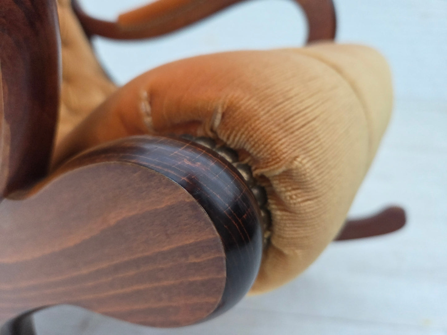 1960s, Scandinavian rocking chair, furniture velour, dark beech wood.