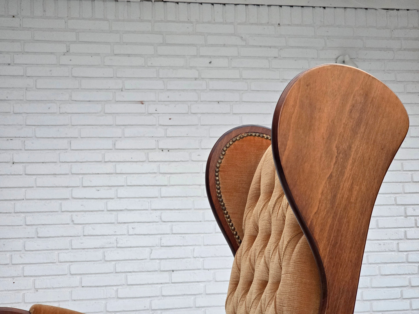 1960s, Scandinavian rocking chair, furniture velour, dark beech wood.